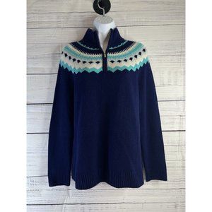 Vineyard Vines Sweater Womens Med Blue Fair Isle Knit Quarter Zip Wool Cashmere